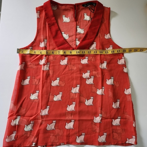 Zara Trafaluc Collection Sheer Red Cat Print Sleeveless Top Size Medium - Picture 13 of 14